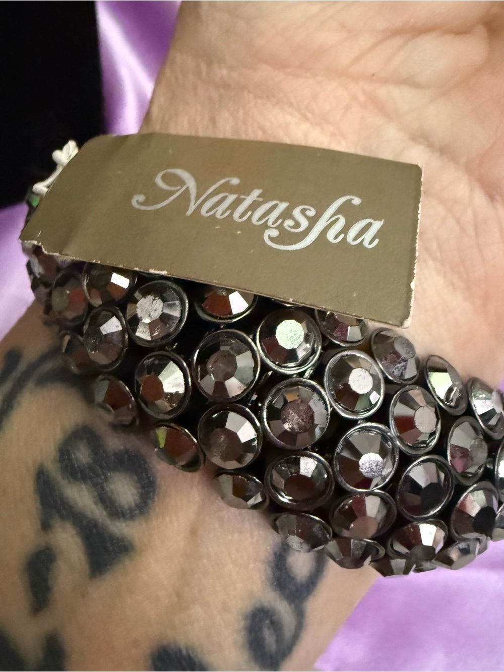 Natasha Couture Hematite Crystal Dome stretch Bracelet